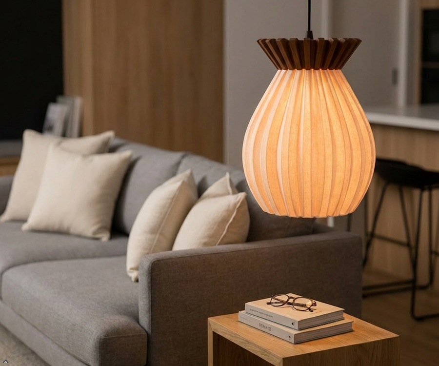 Ananas 3D Printed Pineapple Pendant Light — PLA Globe Shade with Walnut Canopy | Designer Hanging Lamp for Living Room & Bedroom