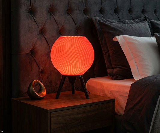 Orbit 3D Printed RGB Globe Table Lamp — Swirl Ribbed PLA Shade on Tripod Stand | Colour-Changing Mood Lamp for Bedroom, Gaming Room & Living Room