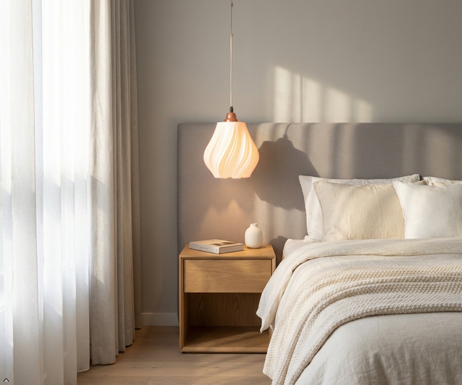 Vortex 3D Printed Swirl Pendant Light — Twisted PLA Teardrop Shade with Rose Gold Copper Canopy | Luxury Hanging Lamp for Bedroom, Dining & Restaurant