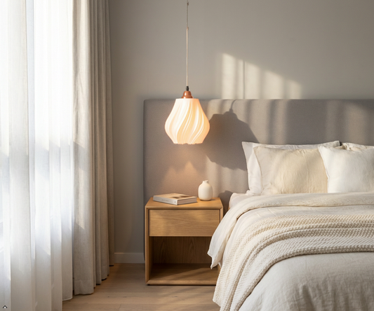 Vortex 3D Printed Swirl Pendant Light — Twisted PLA Teardrop Shade with Rose Gold Copper Canopy | Luxury Hanging Lamp for Bedroom, Dining & Restaurant