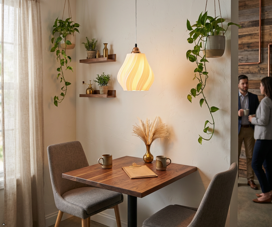 Vortex 3D Printed Swirl Pendant Light — Twisted PLA Teardrop Shade with Rose Gold Copper Canopy | Luxury Hanging Lamp for Bedroom, Dining & Restaurant