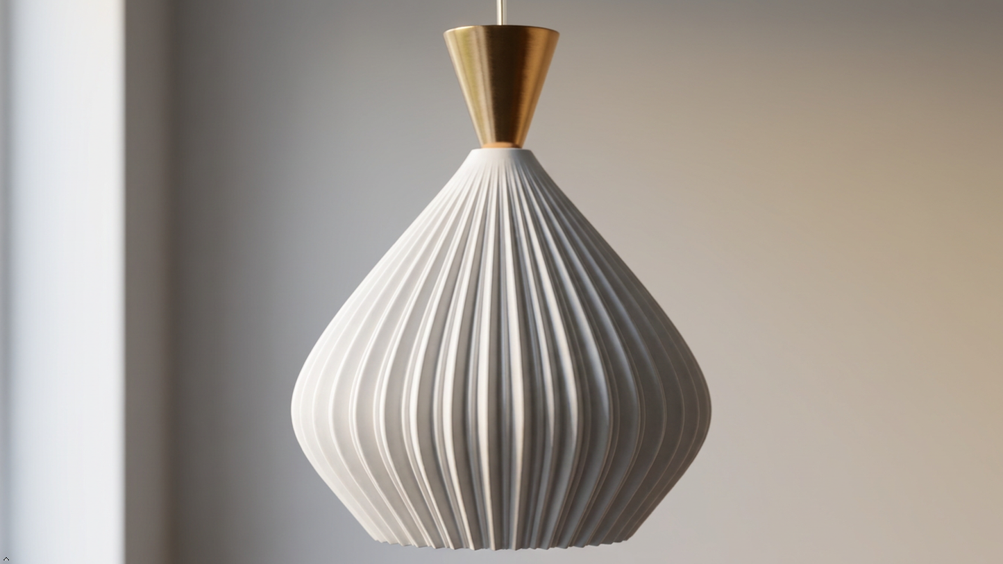 Kumbh 3D Printed Onion Pendant Light — Bold Ribbed PLA Shade with Rose Gold Copper Canopy | Statement Hanging Lamp for Living Room, Bedroom & Reading Nook