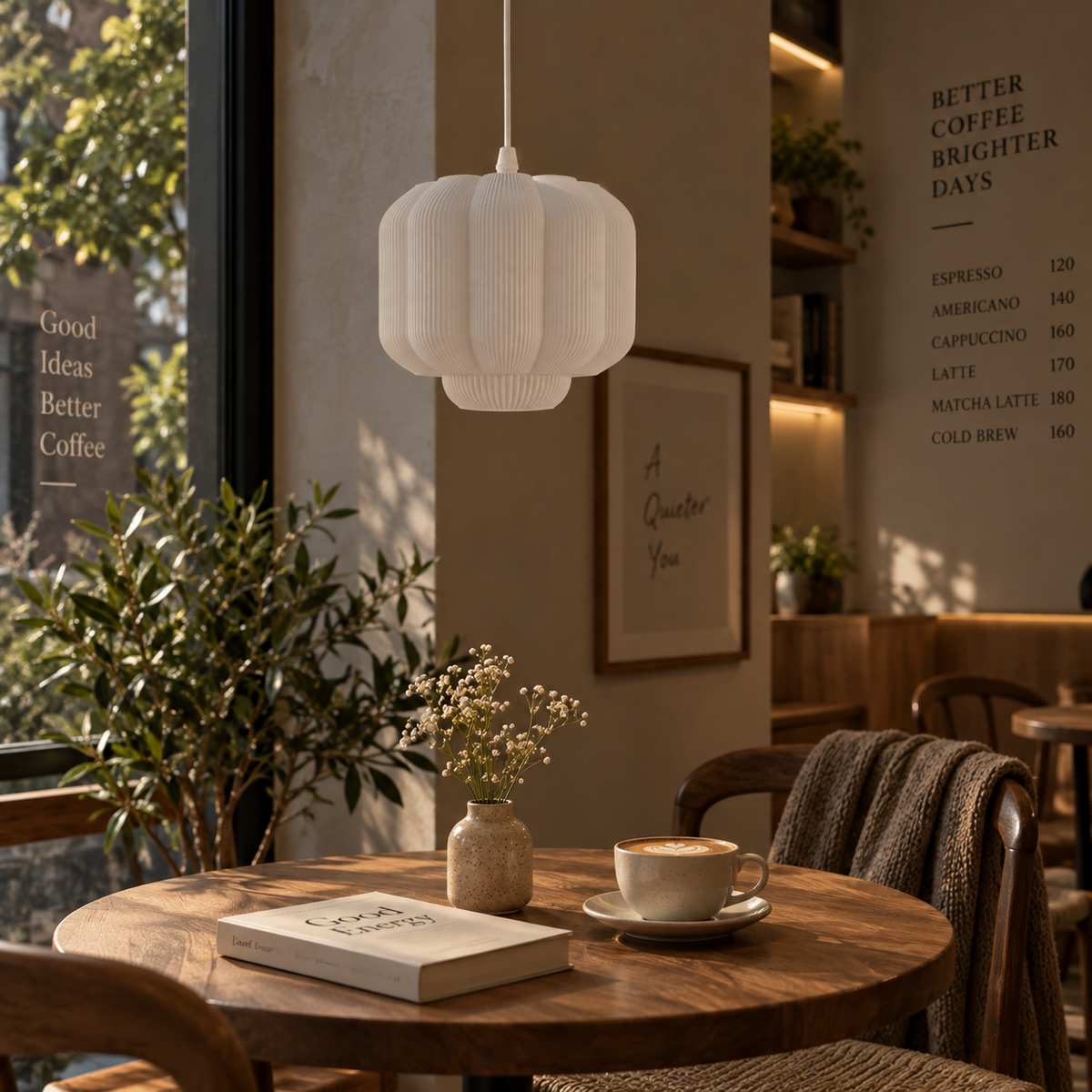 Tora 3D Printed Lantern Pendant Light — Ribbed PLA Shade | Designer Hanging Lamp for Bedroom, Dining Room & Café