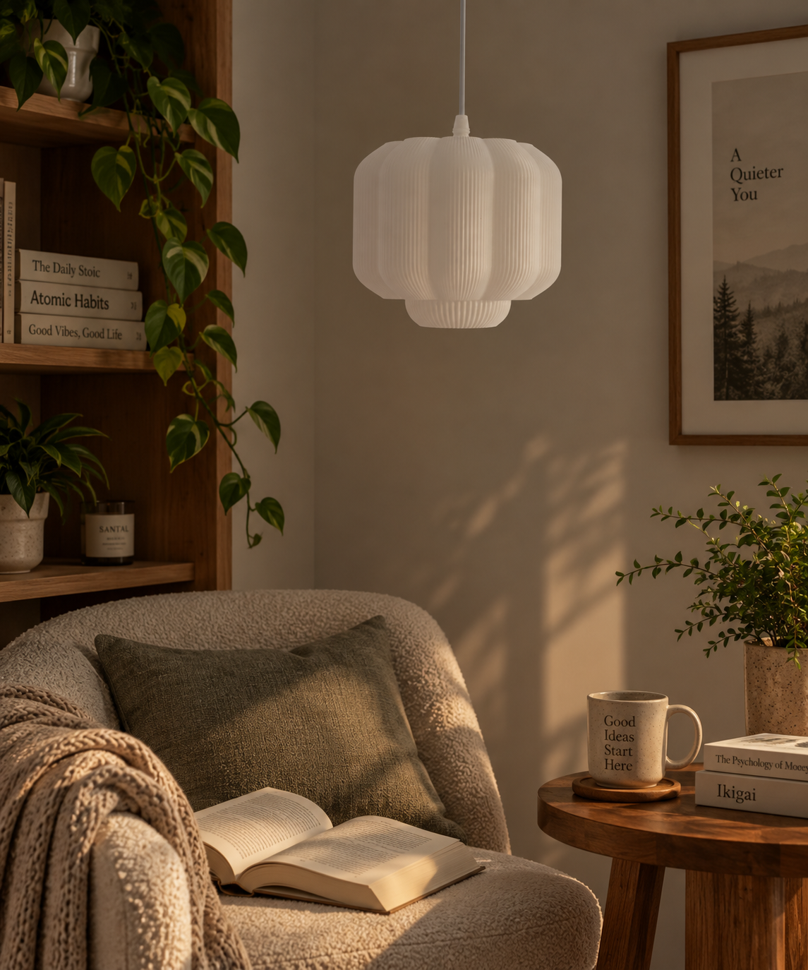 Tora 3D Printed Lantern Pendant Light — Ribbed PLA Shade | Designer Hanging Lamp for Bedroom, Dining Room & Café