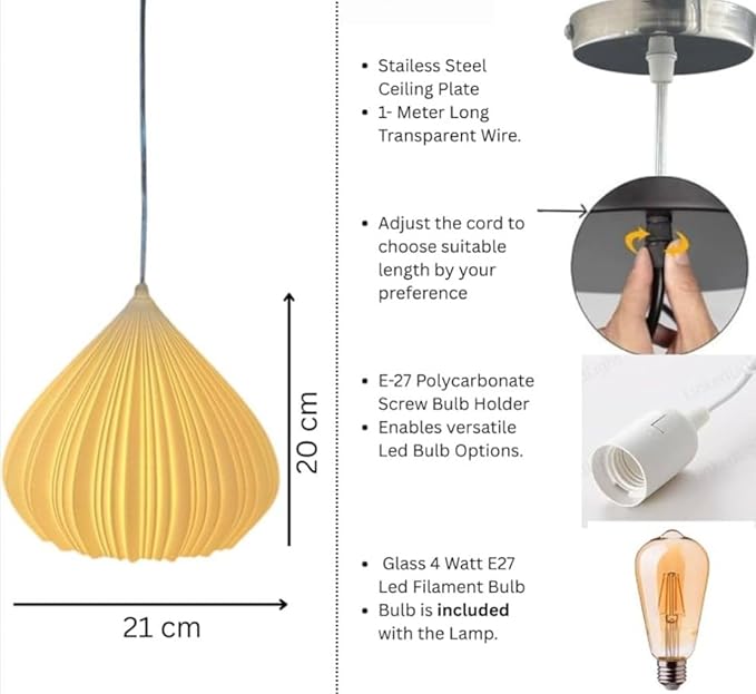 Kumbh 3D Printed Onion Pendant Light — Bold Ribbed PLA Shade with Rose Gold Copper Canopy | Statement Hanging Lamp for Living Room, Bedroom & Reading Nook