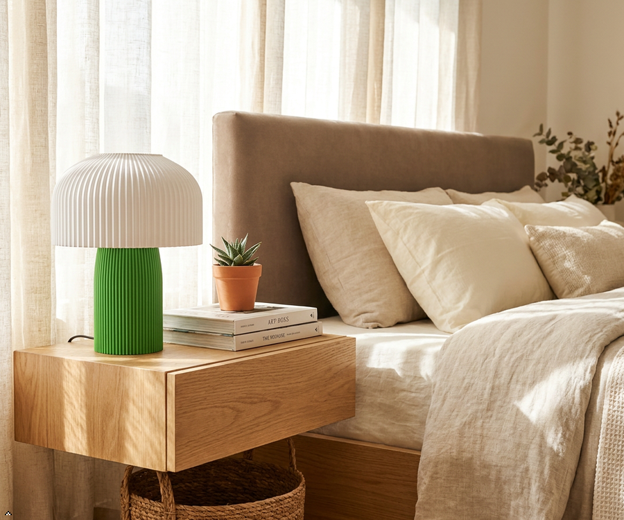 Sprout 3D Printed Mushroom Table Lamp — Ribbed PLA Dome Shade with Colour-Block Base | Funky Desk & Bedside Lamp for Study, Bedroom & Living Room