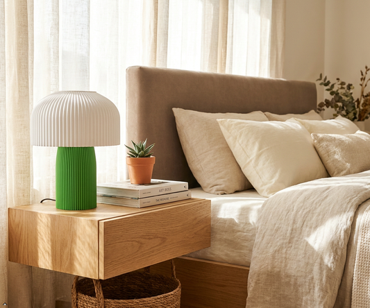 Sprout 3D Printed Mushroom Table Lamp — Ribbed PLA Dome Shade with Colour-Block Base | Funky Desk & Bedside Lamp for Study, Bedroom & Living Room