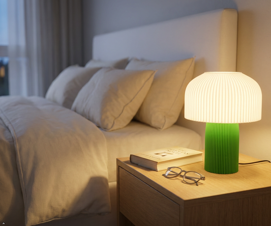 Sprout 3D Printed Mushroom Table Lamp — Ribbed PLA Dome Shade with Colour-Block Base | Funky Desk & Bedside Lamp for Study, Bedroom & Living Room