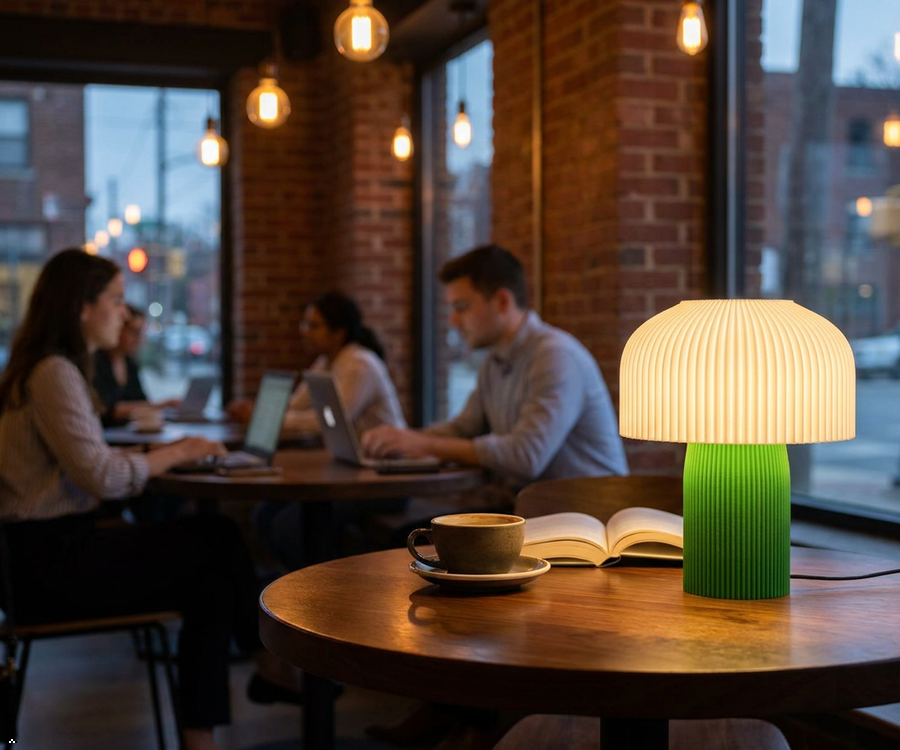 Sprout 3D Printed Mushroom Table Lamp — Ribbed PLA Dome Shade with Colour-Block Base | Funky Desk & Bedside Lamp for Study, Bedroom & Living Room
