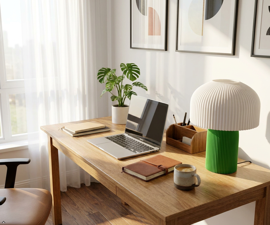 Sprout 3D Printed Mushroom Table Lamp — Ribbed PLA Dome Shade with Colour-Block Base | Funky Desk & Bedside Lamp for Study, Bedroom & Living Room