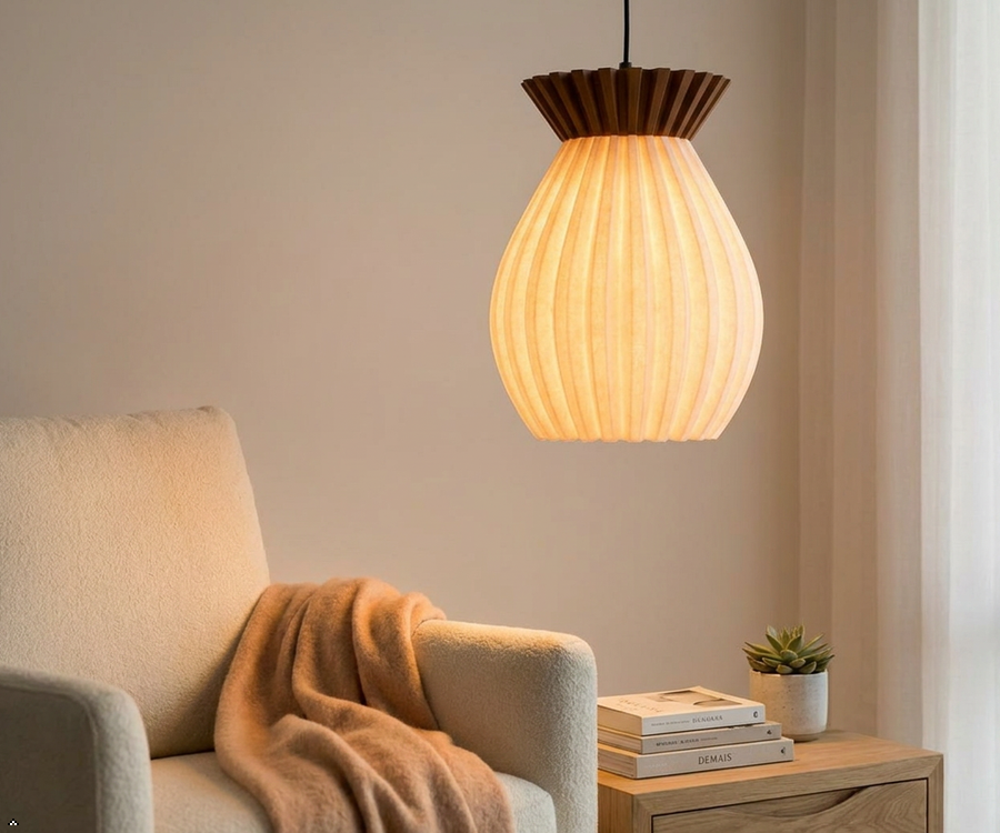 Ananas 3D Printed Pineapple Pendant Light — PLA Globe Shade with Walnut Canopy | Designer Hanging Lamp for Living Room & Bedroom