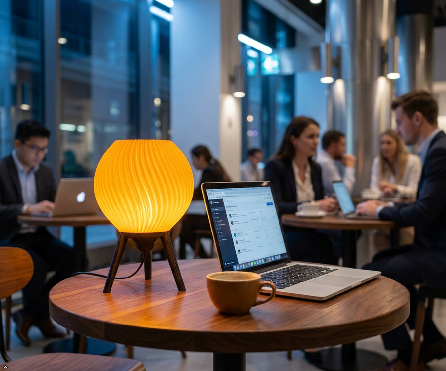 Orbit 3D Printed RGB Globe Table Lamp — Swirl Ribbed PLA Shade on Tripod Stand | Colour-Changing Mood Lamp for Bedroom, Gaming Room & Living Room