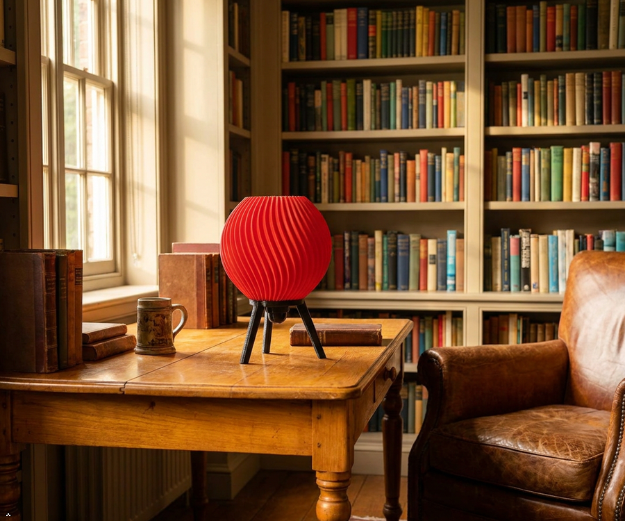 Orbit 3D Printed RGB Globe Table Lamp — Swirl Ribbed PLA Shade on Tripod Stand | Colour-Changing Mood Lamp for Bedroom, Gaming Room & Living Room