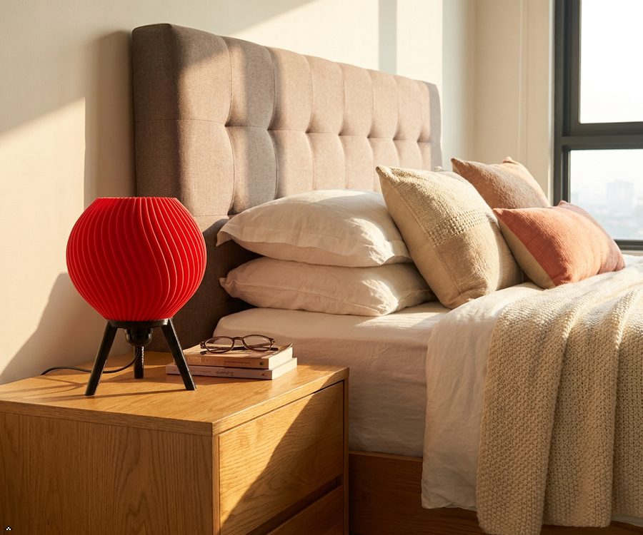 Orbit 3D Printed RGB Globe Table Lamp — Swirl Ribbed PLA Shade on Tripod Stand | Colour-Changing Mood Lamp for Bedroom, Gaming Room & Living Room